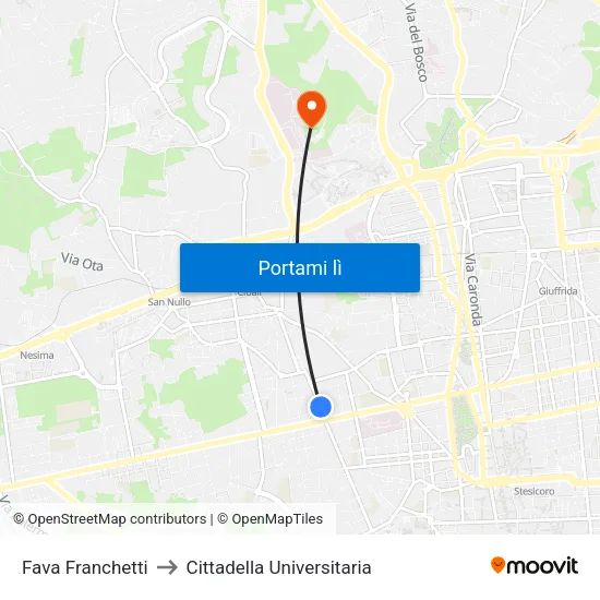 Fava Franchetti to Cittadella Universitaria map