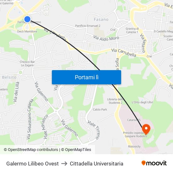 Galermo Lilibeo Ovest to Cittadella Universitaria map