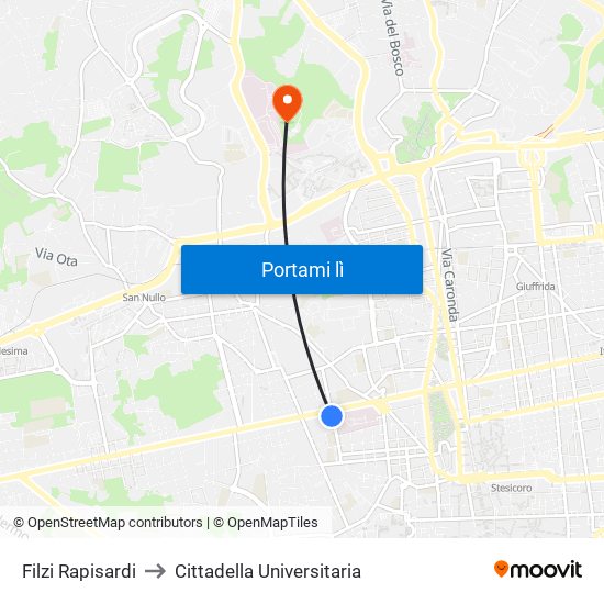 Filzi Rapisardi to Cittadella Universitaria map