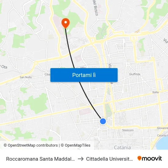 Roccaromana Santa Maddalena to Cittadella Universitaria map