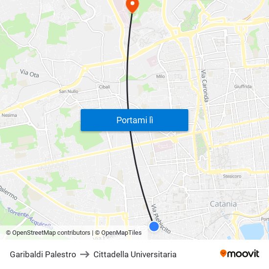 Garibaldi Palestro to Cittadella Universitaria map