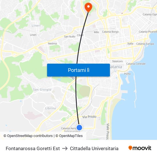 Fontanarossa Goretti Est to Cittadella Universitaria map
