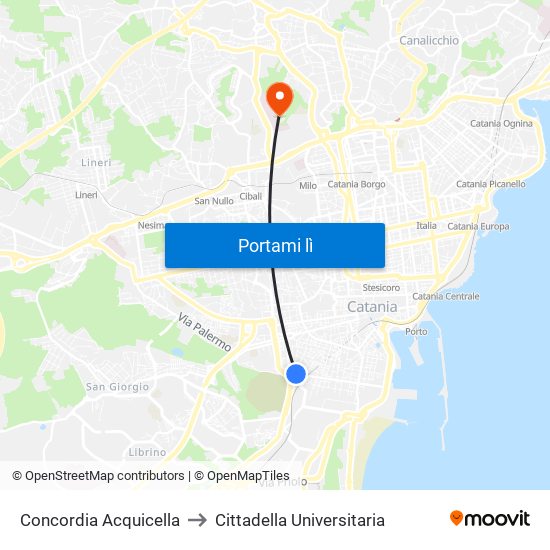 Concordia Acquicella to Cittadella Universitaria map