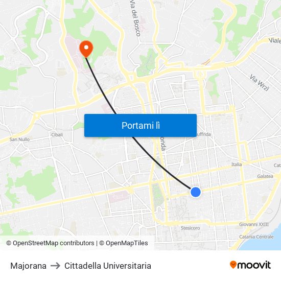 Majorana to Cittadella Universitaria map