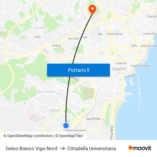 Gelso Bianco Vigo Nord to Cittadella Universitaria map