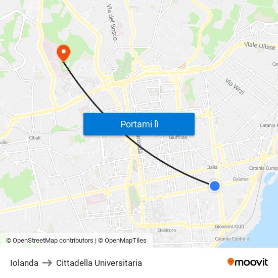 Iolanda to Cittadella Universitaria map