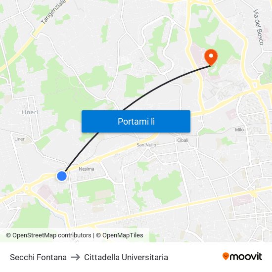 Secchi Fontana to Cittadella Universitaria map