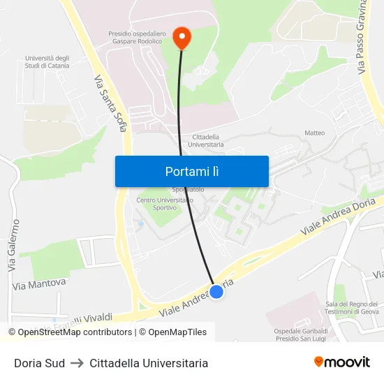 Doria Sud to Cittadella Universitaria map