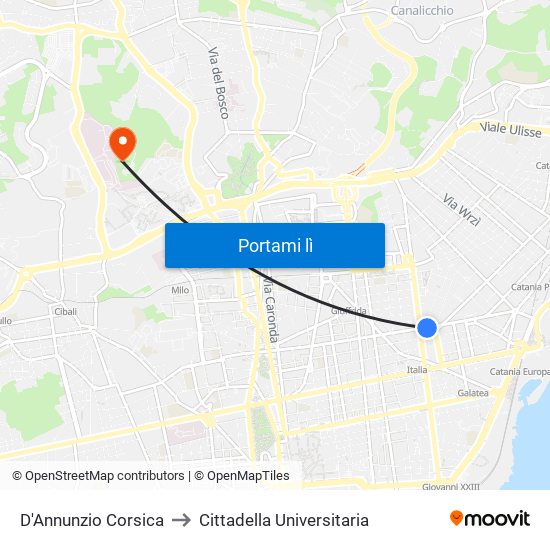 D'Annunzio Corsica to Cittadella Universitaria map