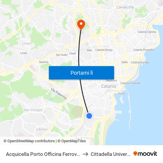 Acquicella Porto Officina Ferroviaria Nord to Cittadella Universitaria map
