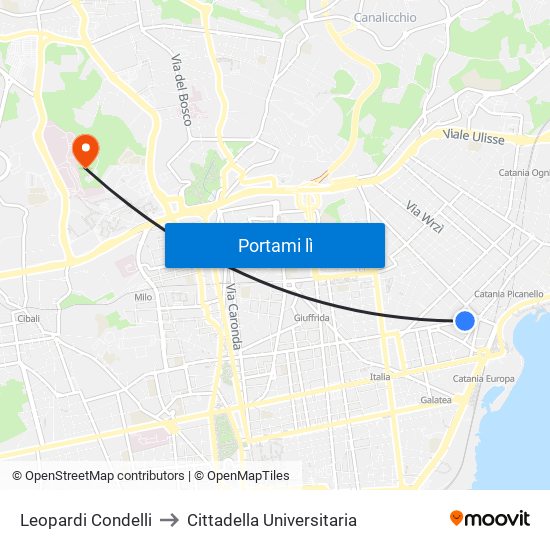Leopardi Condelli to Cittadella Universitaria map