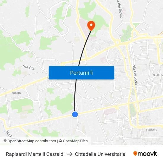 Rapisardi Martelli Castaldi to Cittadella Universitaria map