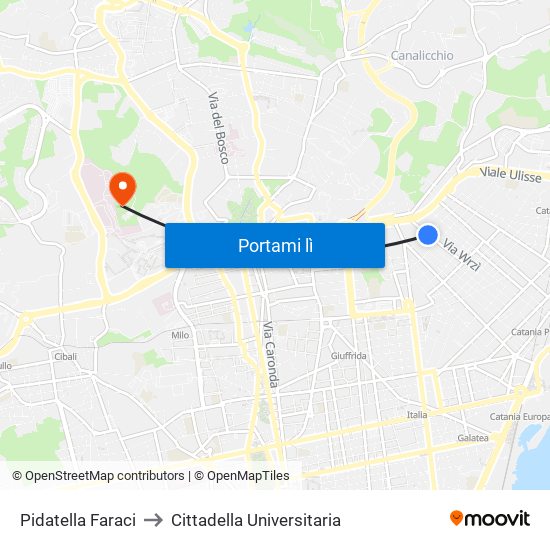 Pidatella Faraci to Cittadella Universitaria map