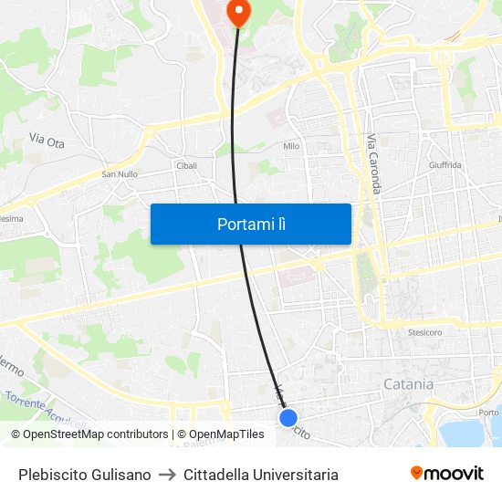 Plebiscito Gulisano to Cittadella Universitaria map