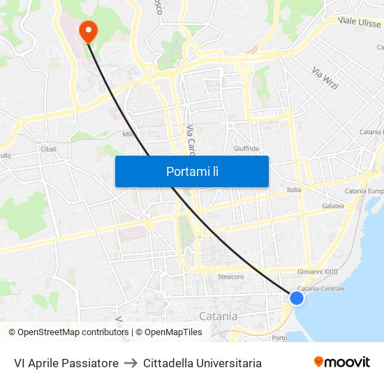 VI Aprile Passiatore to Cittadella Universitaria map