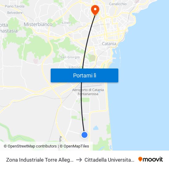 Zona Industriale Torre Allegra to Cittadella Universitaria map
