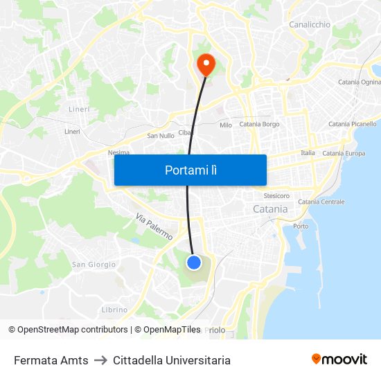 Fermata Amts to Cittadella Universitaria map