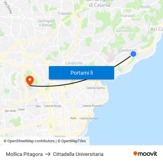 Mollica Pitagora to Cittadella Universitaria map