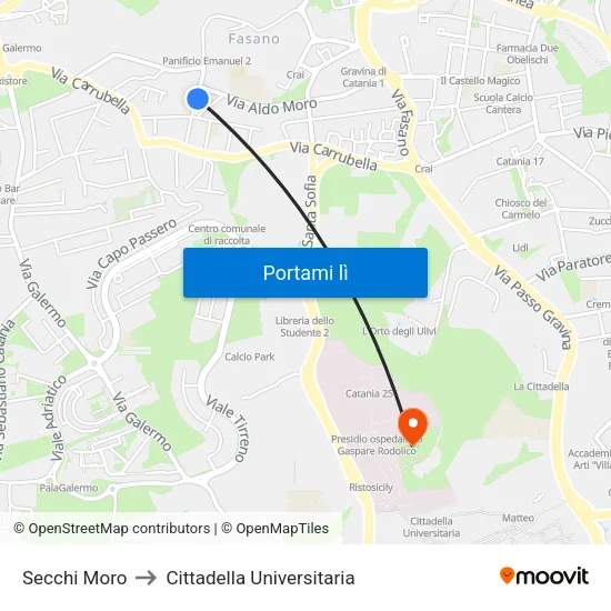 Secchi Moro to Cittadella Universitaria map