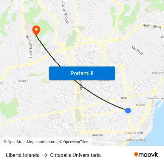 Libertà Iolanda to Cittadella Universitaria map