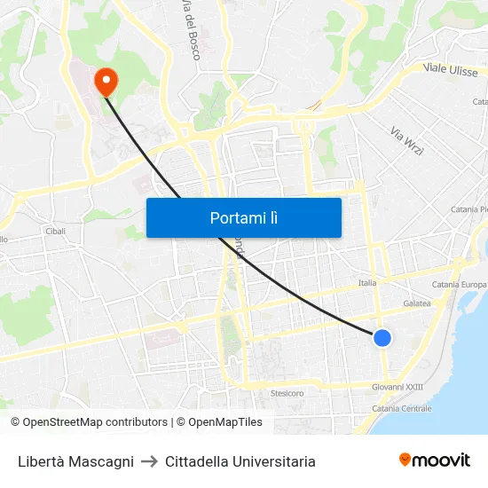 Libertà Mascagni to Cittadella Universitaria map