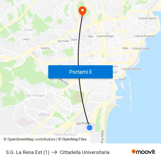 S.G. La Rena Est (1) to Cittadella Universitaria map