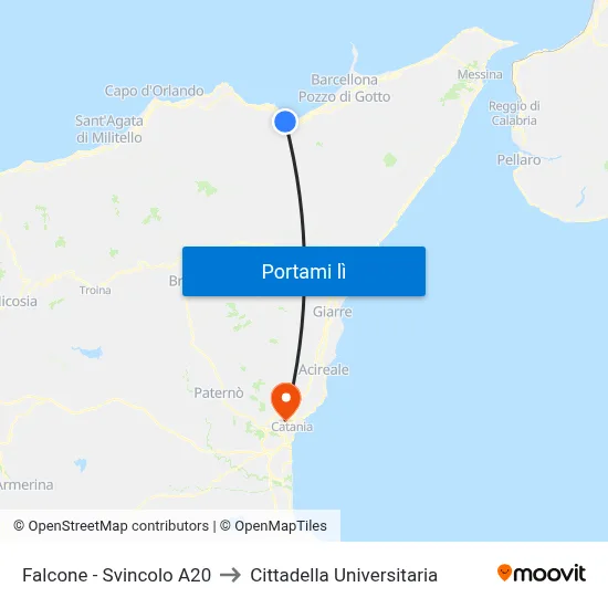Falcone - Svincolo A20 to Cittadella Universitaria map