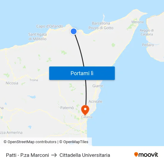 Patti - P.za Marconi to Cittadella Universitaria map