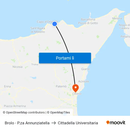 Brolo - P.za Annunziatella to Cittadella Universitaria map