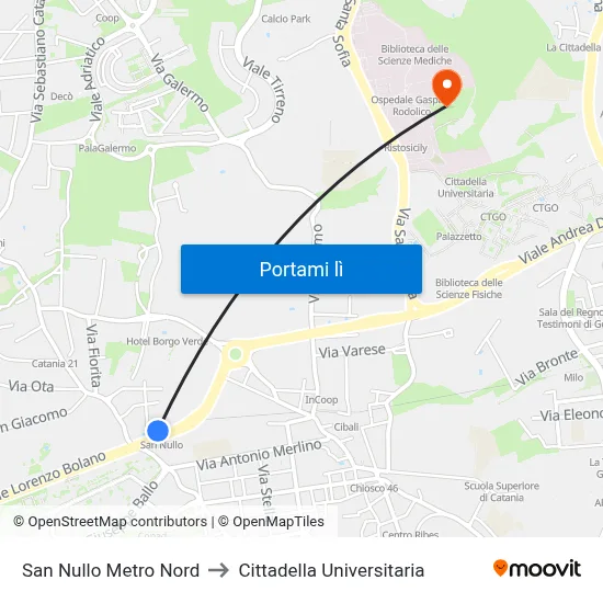 San Nullo Metro Nord to Cittadella Universitaria map