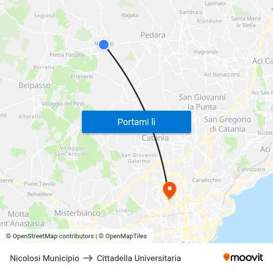 Nicolosi Municipio to Cittadella Universitaria map