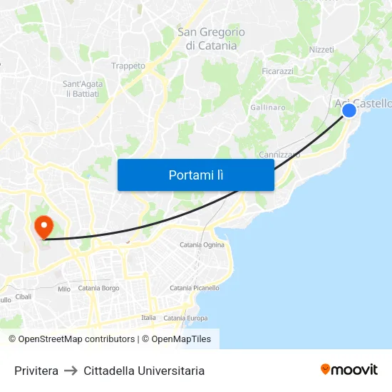 Privitera to Cittadella Universitaria map