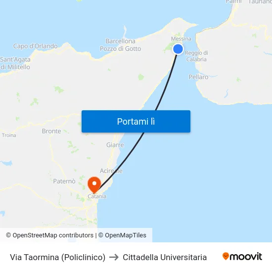 Via Taormina (Policlinico) to Cittadella Universitaria map