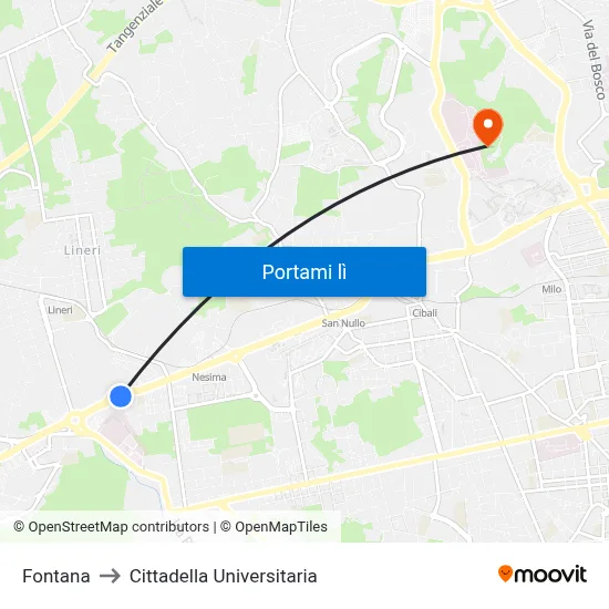 Fontana to Cittadella Universitaria map