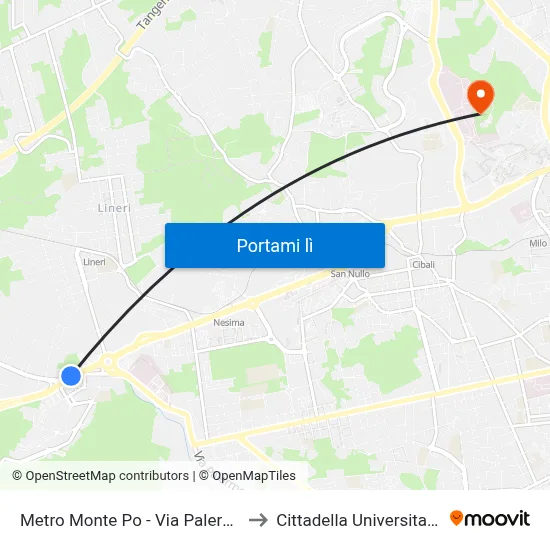 Metro Monte Po - Via Palermo to Cittadella Universitaria map