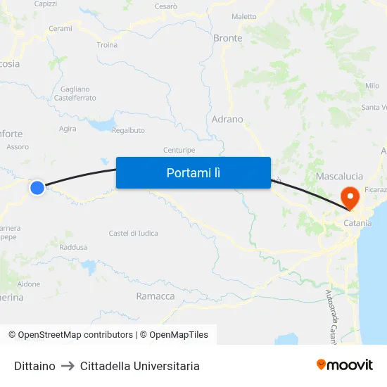 Dittaino to Cittadella Universitaria map