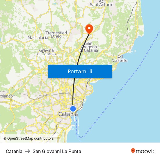 Catania to San Giovanni La Punta map