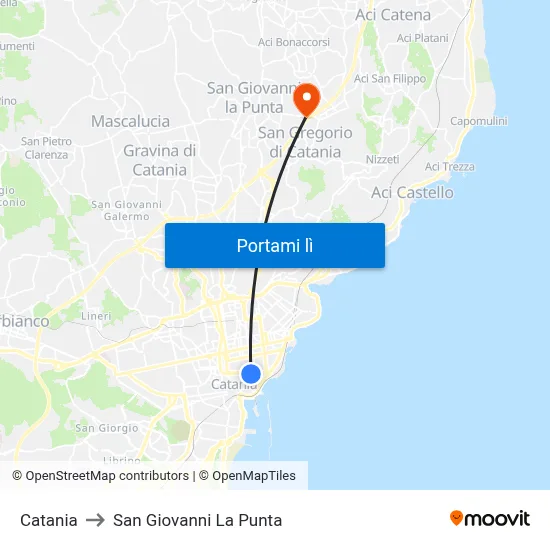 Catania to San Giovanni La Punta map