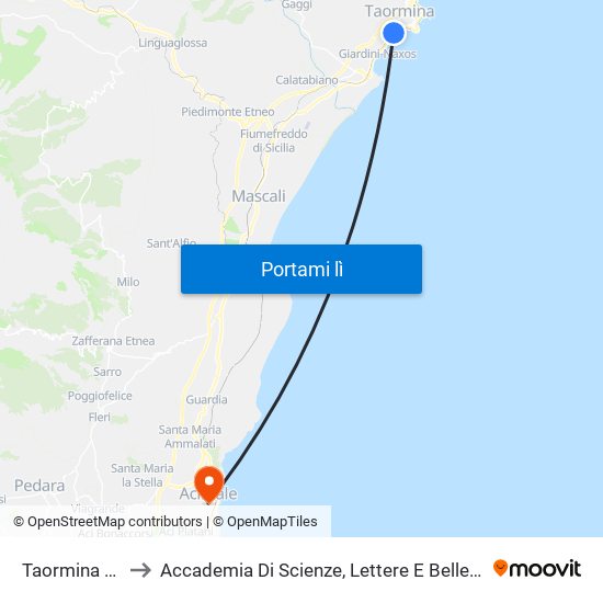 Taormina Giardini FS to Accademia Di Scienze, Lettere E Belle Arti Degli Zelanti E Dei Dafnici map