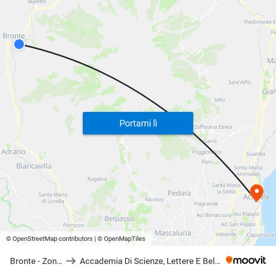 Bronte - Zona Artigianale to Accademia Di Scienze, Lettere E Belle Arti Degli Zelanti E Dei Dafnici map