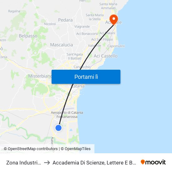 Zona Industriale Agnelli Sud to Accademia Di Scienze, Lettere E Belle Arti Degli Zelanti E Dei Dafnici map