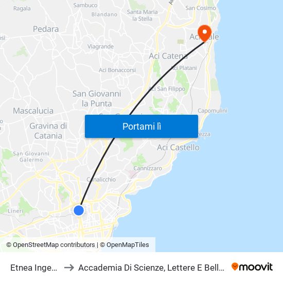 Etnea Ingegnere Ovest to Accademia Di Scienze, Lettere E Belle Arti Degli Zelanti E Dei Dafnici map