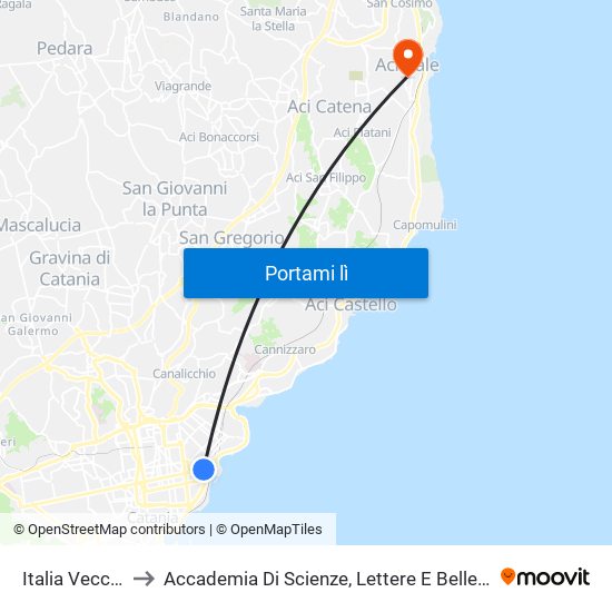 Italia Vecchia Ognina to Accademia Di Scienze, Lettere E Belle Arti Degli Zelanti E Dei Dafnici map