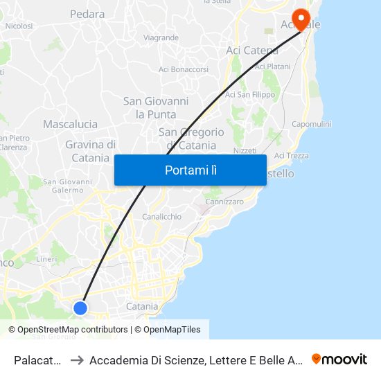 Palacatania Sud to Accademia Di Scienze, Lettere E Belle Arti Degli Zelanti E Dei Dafnici map