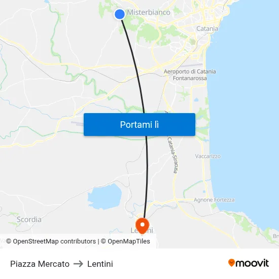 Piazza Mercato to Lentini map