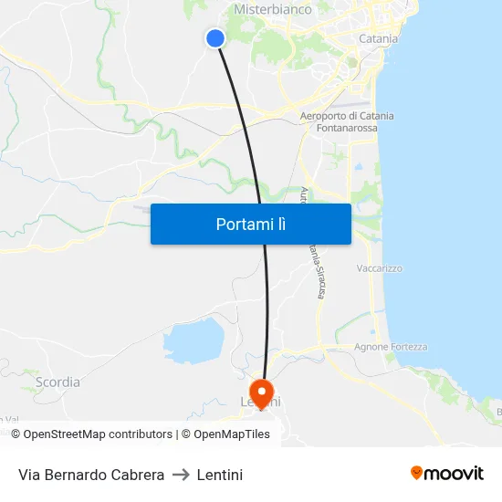 Via Bernardo Cabrera to Lentini map