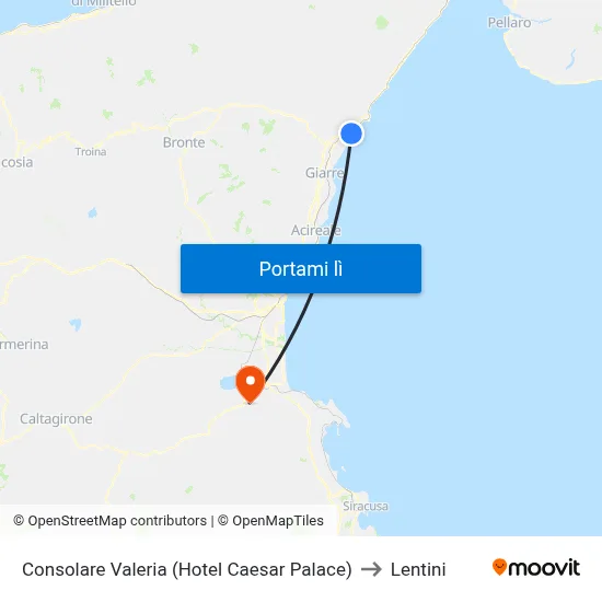 Consolare Valeria (Hotel Caesar Palace) to Lentini map