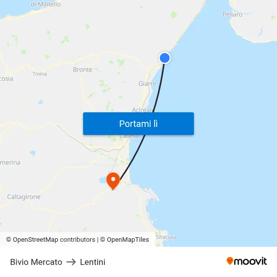 Bivio Mercato to Lentini map