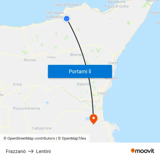 Frazzanò to Lentini map