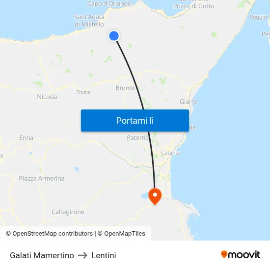 Galati Mamertino to Lentini map